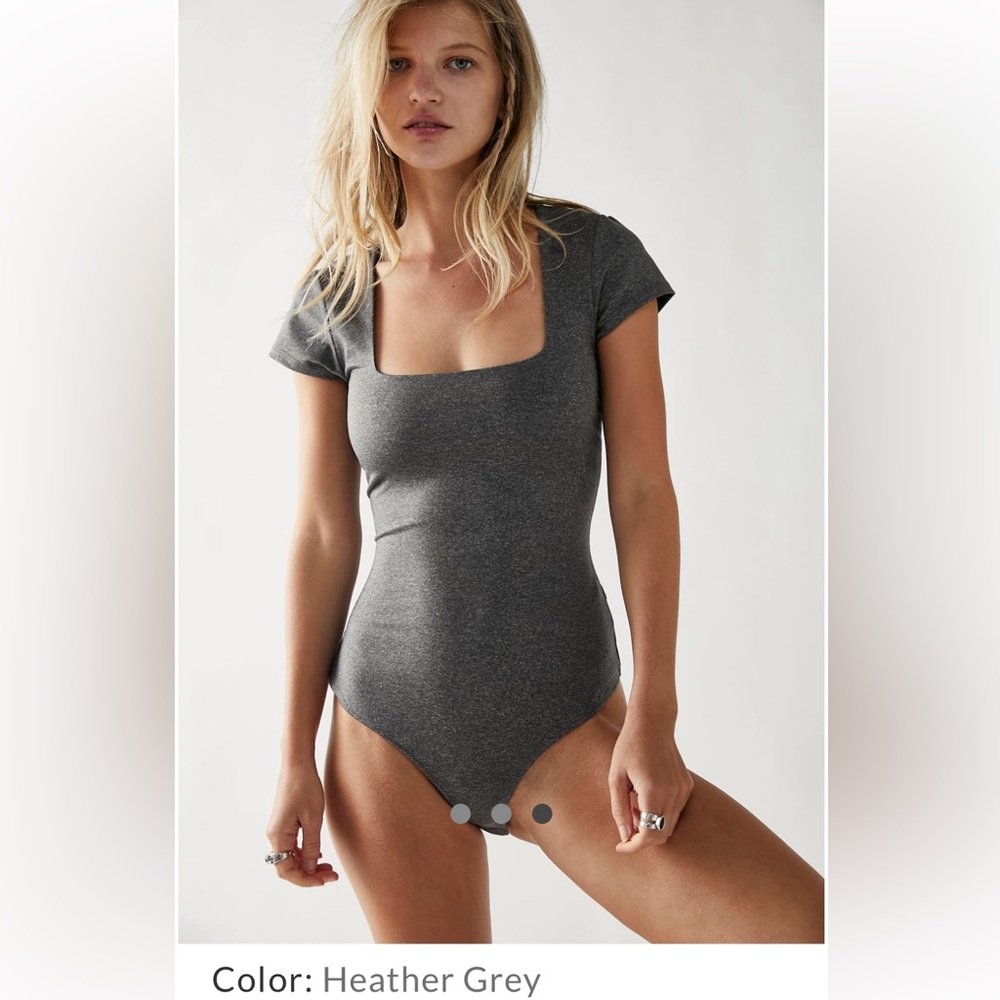 Free People Clean Lines Bodysuit gray short sleeve seamless top